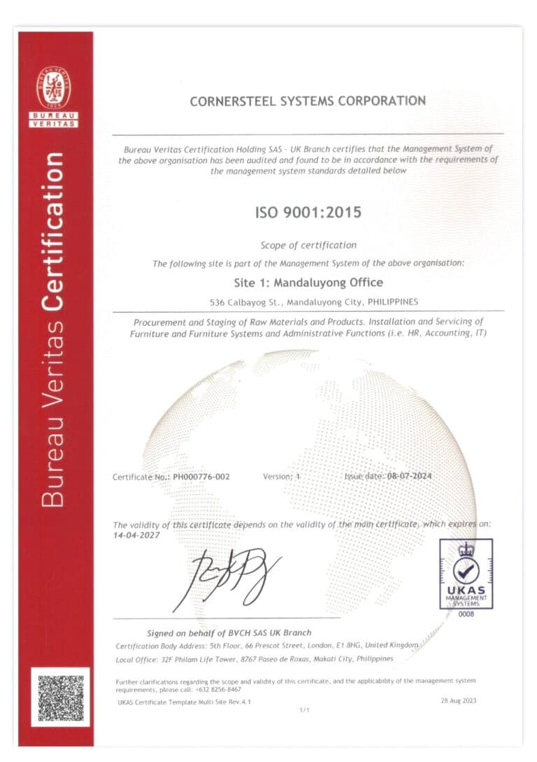 ISO 9001:2015 — Mandaluyong office