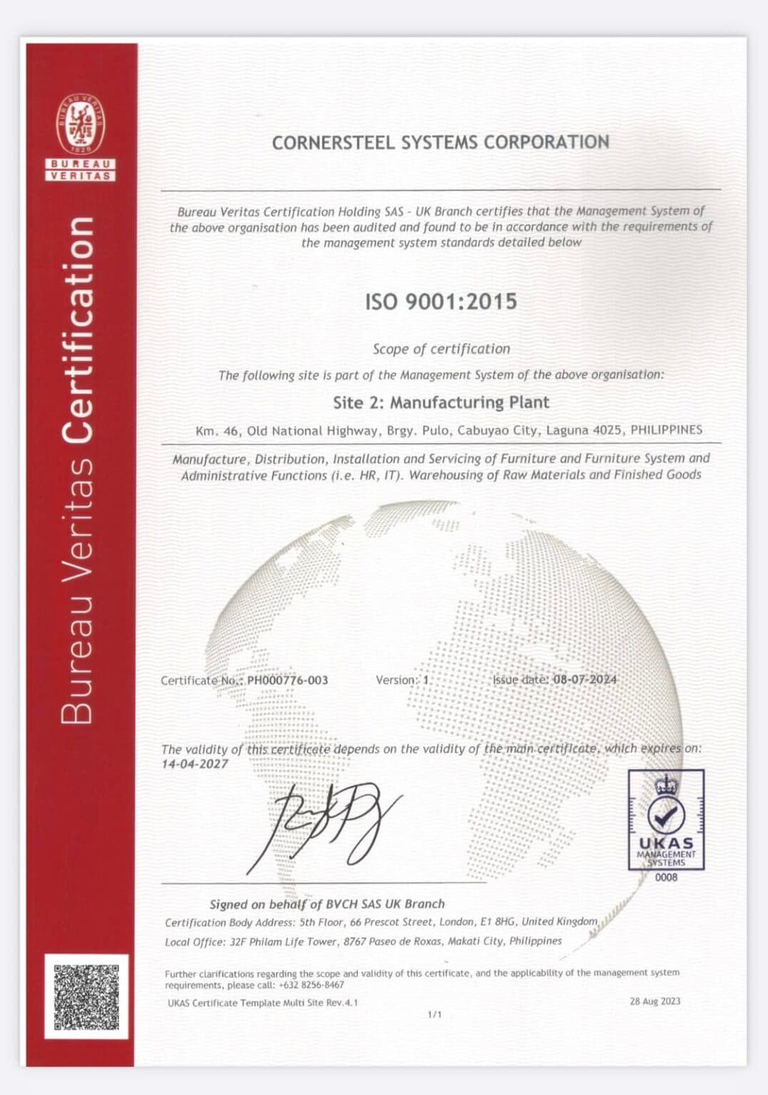ISO 9001:2015 — Manufacturing plant
