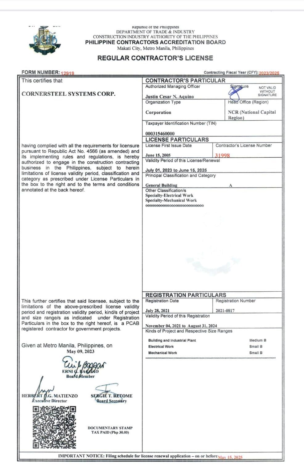 PCAB certification