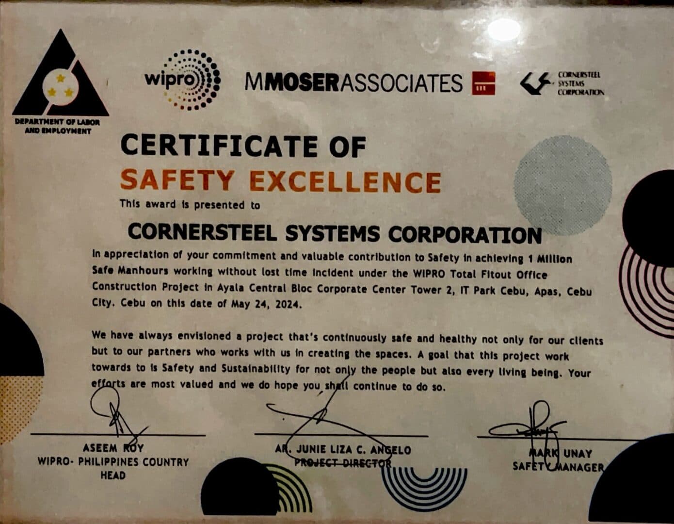 Certificate of Safety Excellence